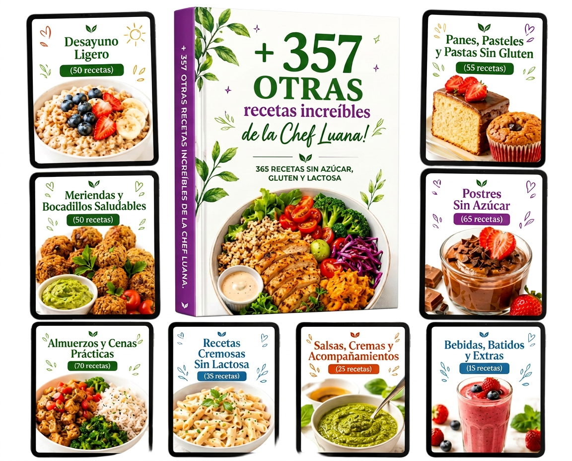 Mosaico con vista previa de las 357 recetas extra de la Chef Luana